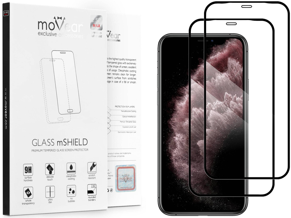 2 szt. | moVear GLASS mSHIELD 2.5D MAX do Apple iPhone 11 Pro Max / Xs MAX (6.5") (kompatybilne z etui)