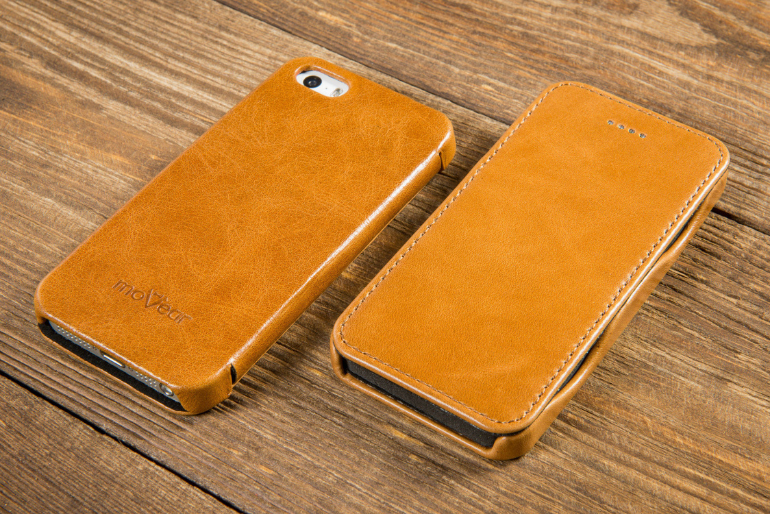 moVear flipSide C Skórzane Etui do Apple iPhone SE / 5s / 5 | Skóra Vintage | Jasnobrązowy