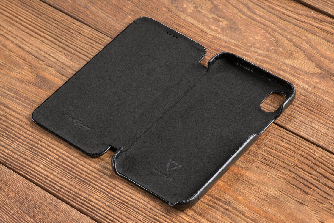 moVear flipSide S skórzane etui do Apple iPhone Xr (6.1") | Skóra naturalna vintage (Czarna)
