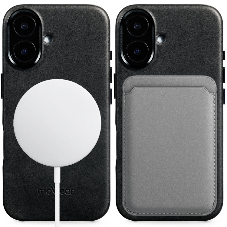 moVear backCover 4S Skórzane plecki do Apple iPhone 16 (6.1") | kompatybilne z MagSafe, Skóra naturalna olejowana (Czarna)