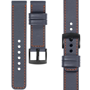 moVear Prestige C1 Skórzany pasek 20mm do zegarka | Szary stalowy, ciemnopomarańczowe przeszycie [rozmiary XS-XXL i klamra do wyboru]