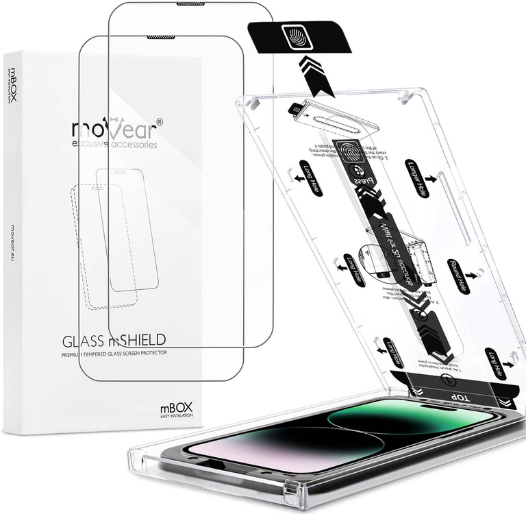2 szt. | moVear mBOX GLASS mSHIELD 2.5D do Apple iPhone 14 Pro (6.1") (łatwy montaż)