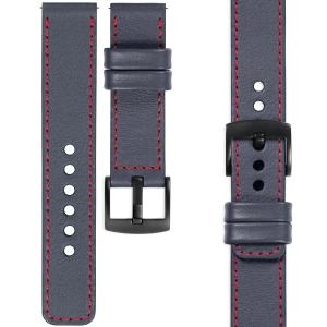 moVear Prestige C1 Skórzany pasek 26mm do zegarka | Szary stalowy, czerwone przeszycie [rozmiary XS-XXL i klamra do wyboru]