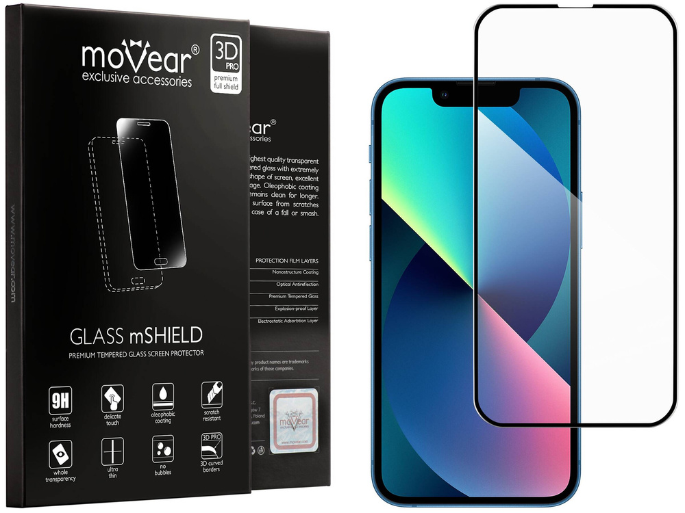 moVear GLASS mSHIELD 3D PRO-E do Apple iPhone 13 Mini (5.4") (kompatybilne z etui)