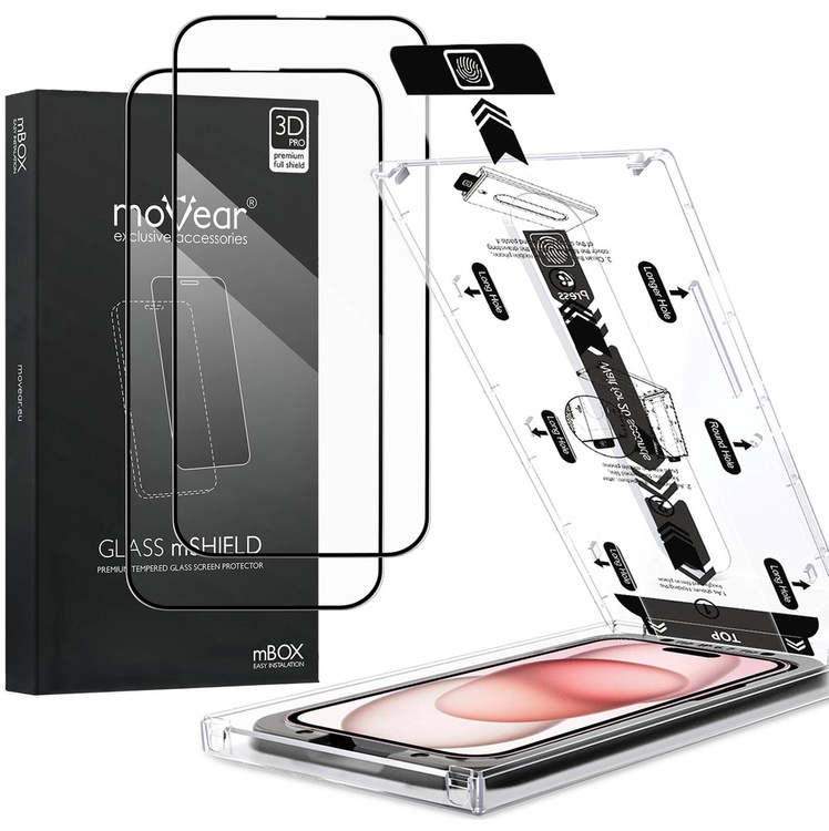 2 szt. | moVear mBOX GLASS mSHIELD 3D PRO do Apple iPhone 16 / 15 (6,1") (łatwy montaż)