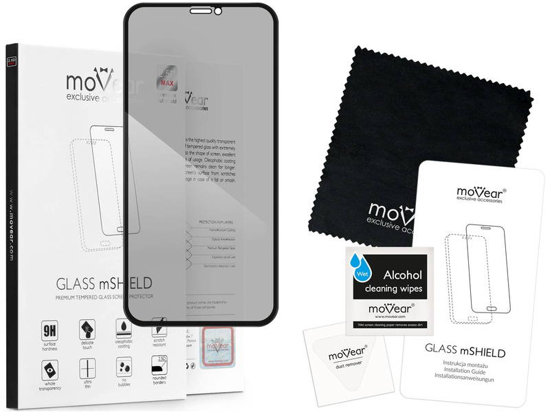 moVear GLASS mSHIELD 2.5D MAX privacy do Apple iPhone 11 / Xr (6.1") (Prywatyzujące, kompatybilne z etui)