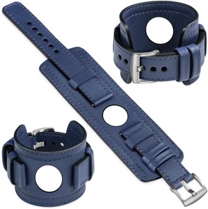 moVear Prestige CW1 Szeroki skórzany pasek 20mm do Samsung Galaxy Watch 7 / 6 / 5 / 4 / 3 & Pro / FE / Classic / Active | Granatowy, granatowe przeszycie [rozmiary XS-XXL i klamra do wyboru]