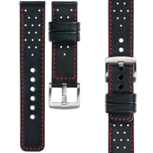 moVear Prestige R2 Skórzany pasek 22mm do zegarka | Czarny, czerwone przeszycie [rozmiary XS-XXL i klamra do wyboru]