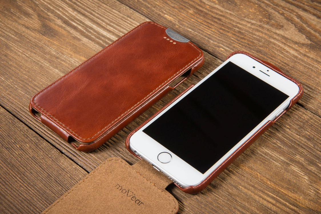 moVear flipDown C Skórzane Etui do Apple iPhone 6 / 6s | Skóra Vintage | Brązowy