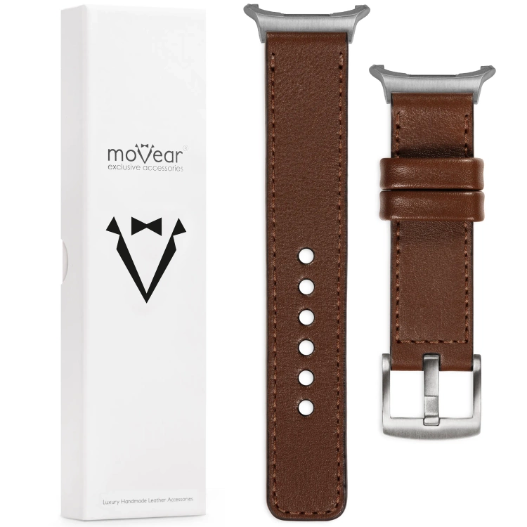 moVear Prestige C1 Skórzany pasek 24mm do Samsung Galaxy Watch Ultra | Ciemnobrązowy, ciemnobrązowe przeszycie [rozmiary XS-XXL i klamra do wyboru]