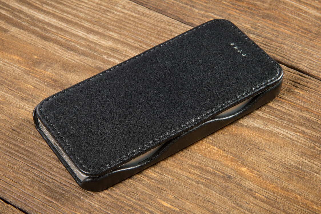 moVear flipSide C+ Skórzane Etui do Apple iPhone SE / 5s / 5 | Skóra Gładka | Czarny