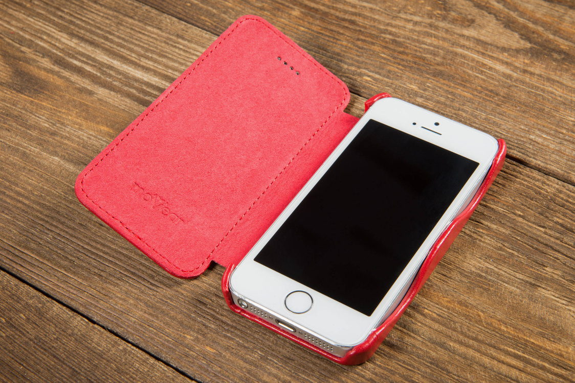 moVear flipSide C+ Skórzane Etui do Apple iPhone SE / 5s / 5 | Skóra Gładka | Czerwony