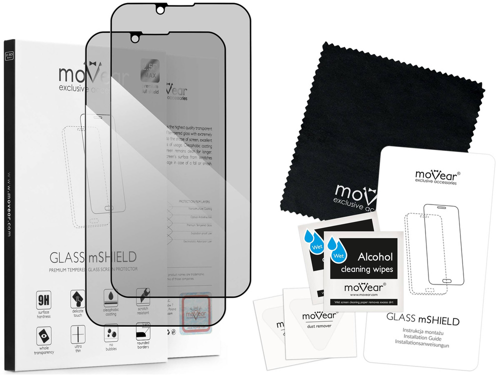 2 szt. | moVear GLASS mSHIELD 2.5D MAX privacy do Apple iPhone 14 Plus / 13 Pro Max (6.7") (Prywatyzujące, kompatybilne z etui)