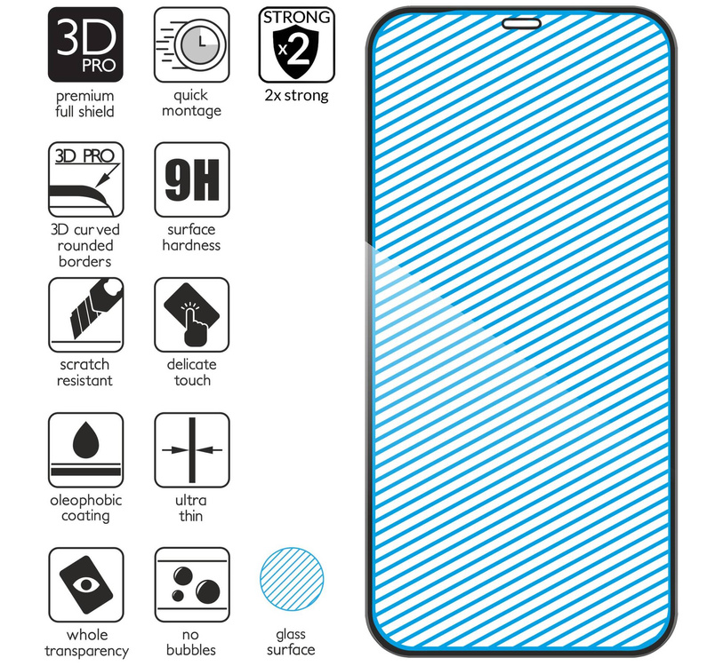 moVear GLASS mSHIELD 3D PRO-E do Apple iPhone 12 Pro / 12 (6.1") (kompatybilne z etui)