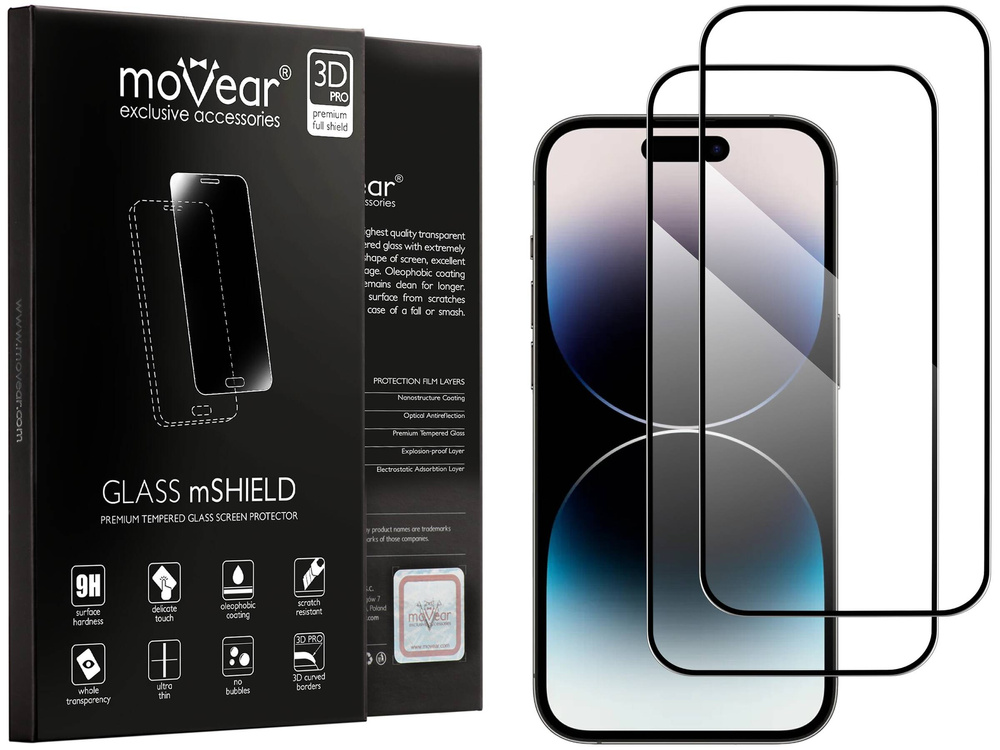 2 szt. | moVear GLASS mSHIELD 3D PRO-E do Apple iPhone 14 Pro (6.1") (kompatybilne z etui)