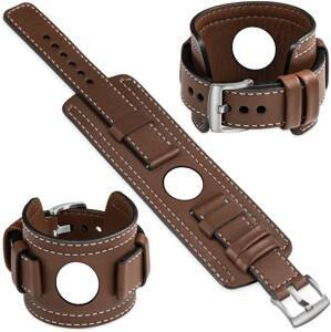 moVear Prestige CW1 Szeroki skórzany pasek 20mm do Huawei Watch GT 3 2 1 / Pro (43/42mm) | Ciemnobrązowy, białe przeszycie [rozmiary XS-XXL i klamra do wyboru]