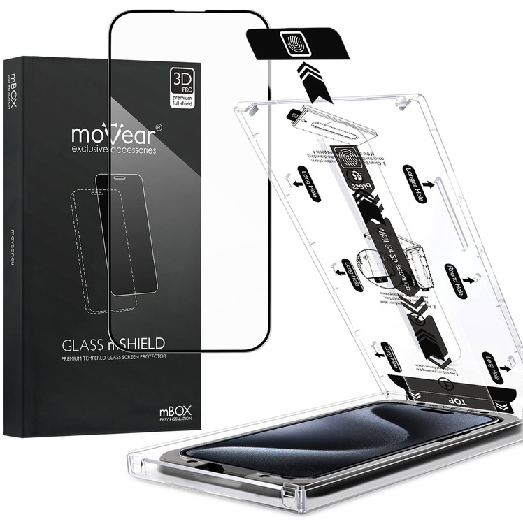 moVear mBOX GLASS mSHIELD 3D PRO do Apple iPhone 15 Pro Max (6.7") (łatwy montaż)