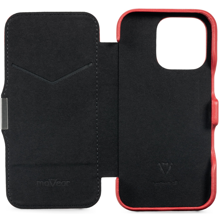 moVear flipSide 4C skórzane etui do Apple iPhone 16 Pro (6.3") | Skóra naturalna gładka (Czerwona)