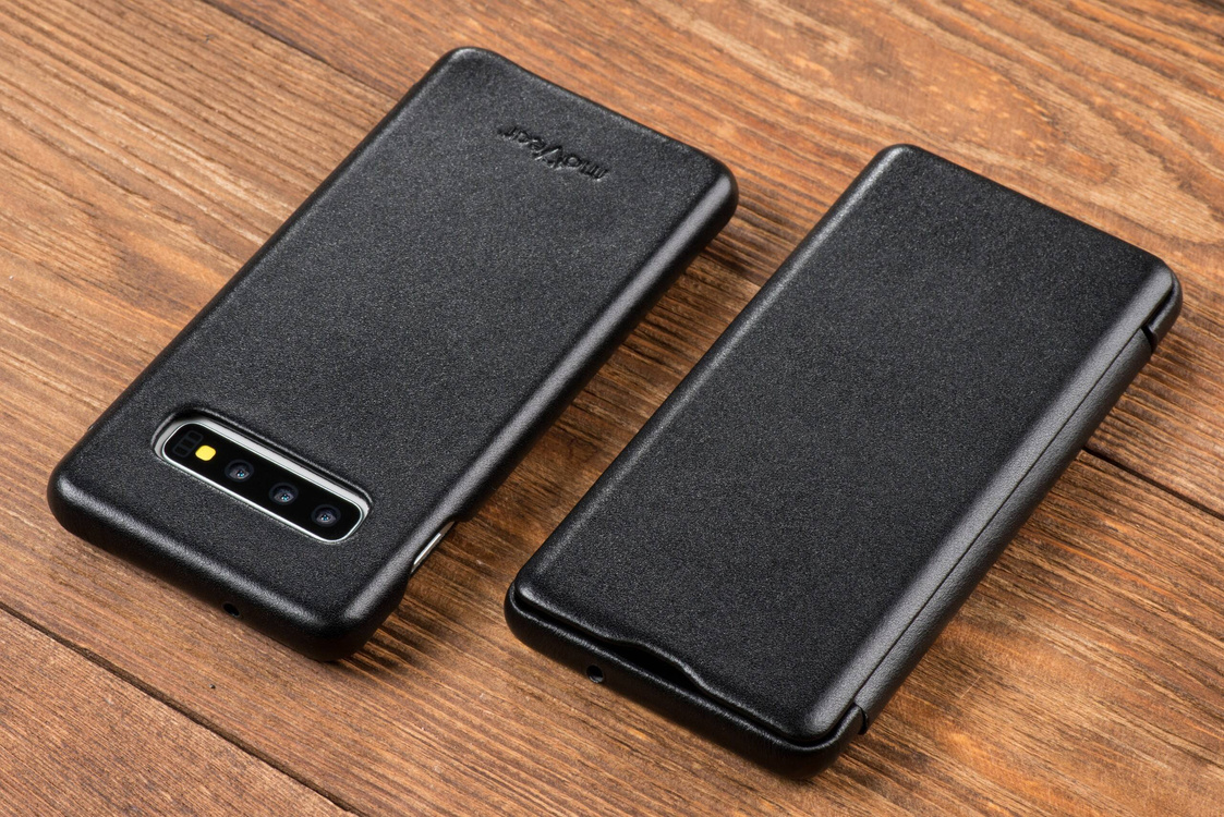 moVear flipSide S skórzane etui do Samsung Galaxy S10 (6.1") | Skóra naturalna gładka (Czarna)