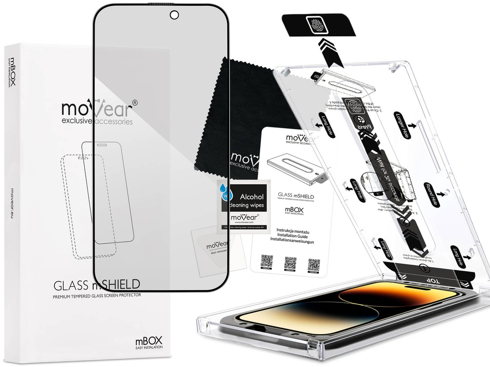 moVear mBOX GLASS mSHIELD 2.5D MAX privacy do Apple iPhone 14 Pro (6.1") (Anty spy, z Aplikatorem)