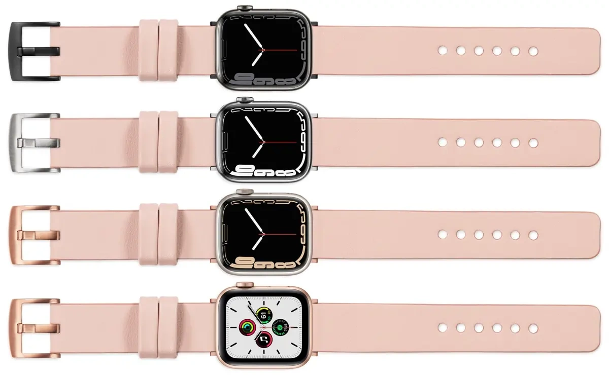 moVear Prestige S1 Skórzany pasek 20mm do Apple Watch 10 / 9 / 8 / 7 / 6 / 5 / 4 / SE (42/41/40mm) | Różowy cielisty [adapter i klamra do wyboru]