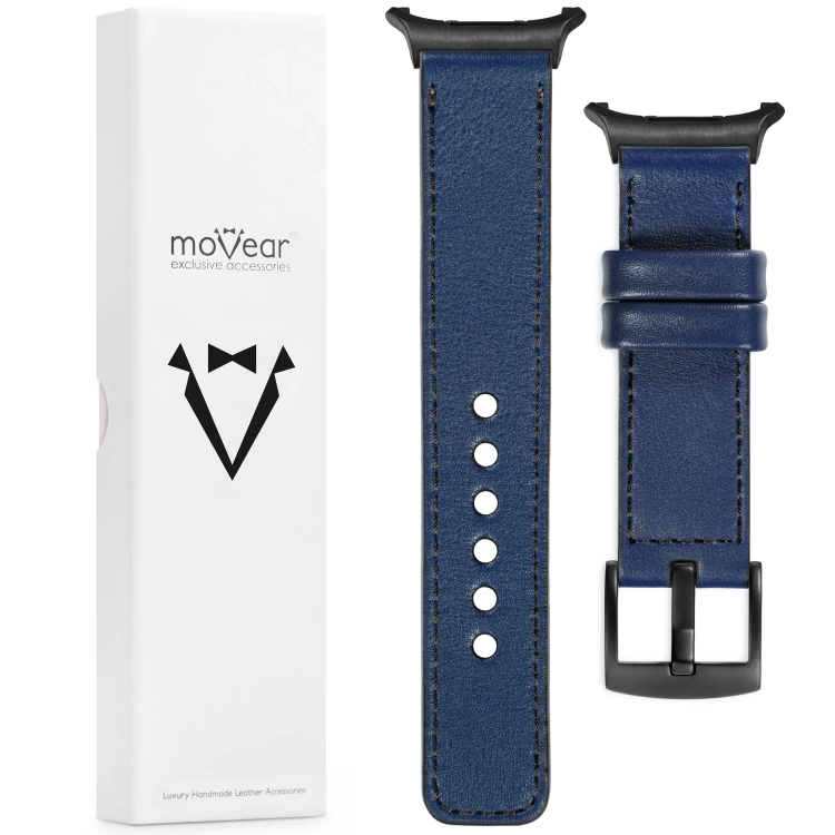 moVear Prestige C1 Skórzany pasek 24mm do Samsung Galaxy Watch Ultra | Granatowy, czarne przeszycie [rozmiary XS-XXL i klamra do wyboru]