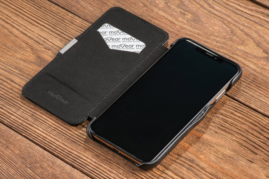 moVear flipSide C skórzane etui do Apple iPhone Xs MAX (6.5") | Skóra naturalna gładka (Czarna)