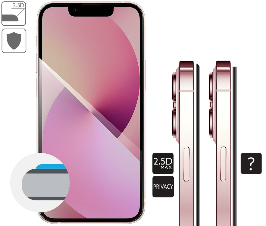 moVear GLASS mSHIELD 2.5D MAX privacy do Apple iPhone 13 Mini (5.4") (Prywatyzujące, kompatybilne z etui)