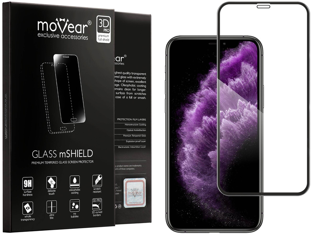 moVear GLASS mSHIELD 3D PRO-E do Apple iPhone 11 Pro Max / Xs MAX (6.5") (kompatybilne z etui)