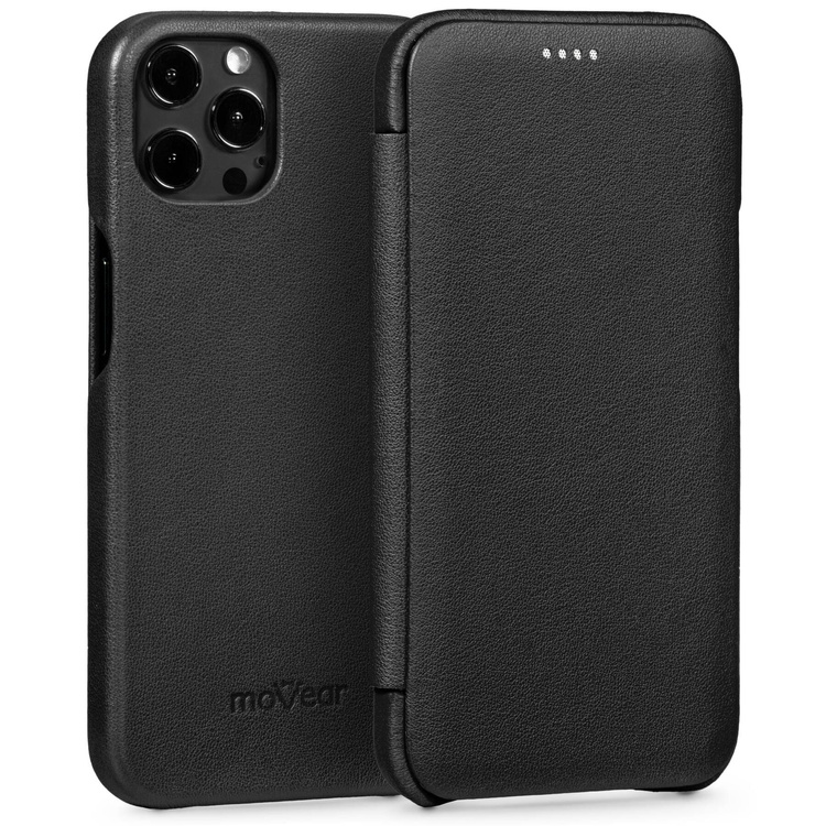 moVear flipSide S skórzane etui do Apple iPhone 12 Pro / 12 (6.1") | Skóra naturalna gładka (Czarna)