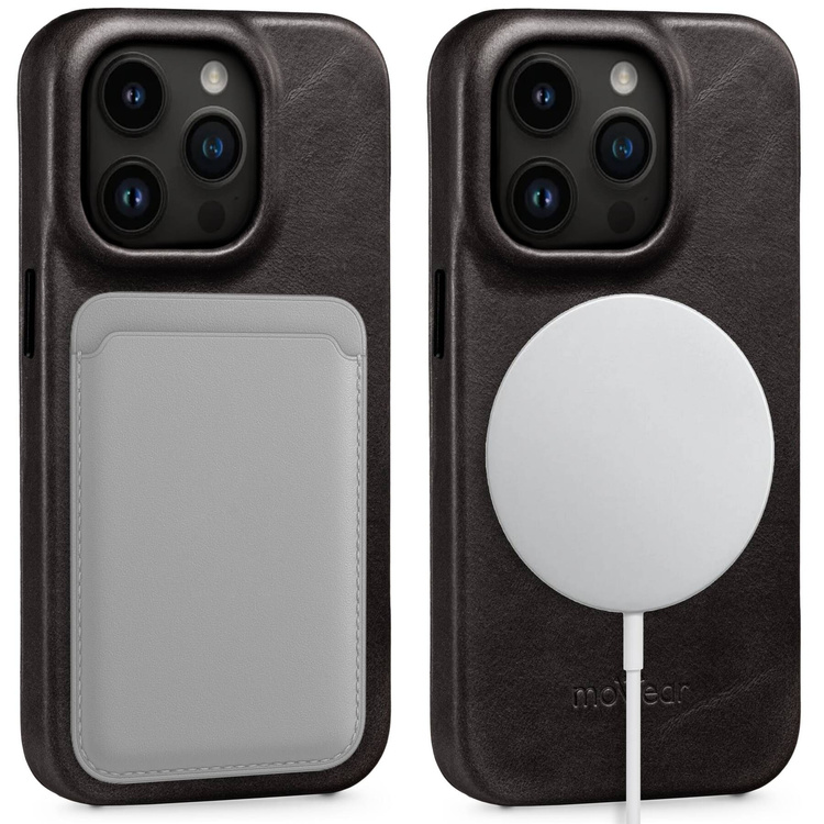 moVear flipSide 4S skórzane etui do Apple iPhone 14 Pro (6.1") | Skóra naturalna olejowana (Czarna)