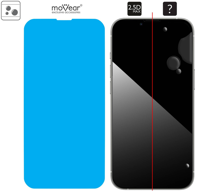 moVear GLASS mSHIELD 2.5D MAX do Apple iPhone 16e / 14 / 13 / 13 Pro (6.1") (kompatybilne z etui)