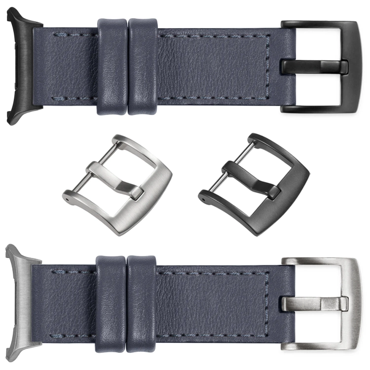 moVear Prestige C1 Skórzany pasek 22mm do Samsung Galaxy Watch Ultra | Szary stalowy, szare stalowe przeszycie [rozmiary XS-XXL i klamra do wyboru]