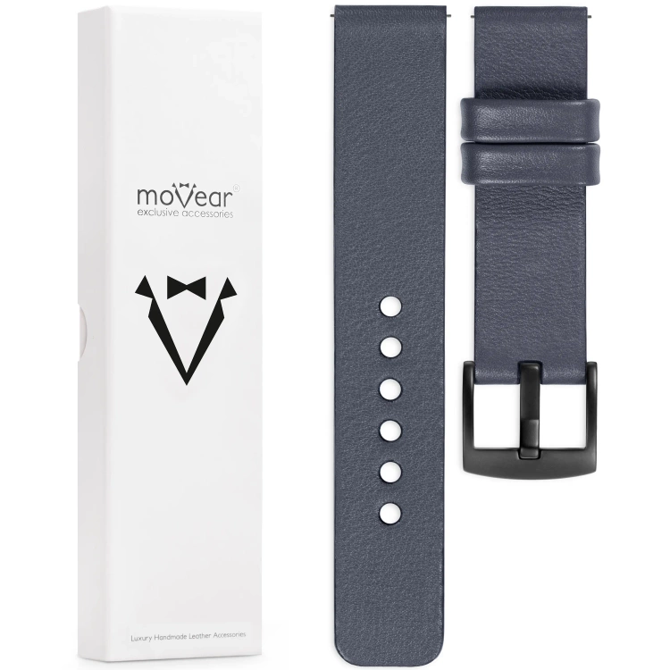 moVear Prestige S1 Skórzany pasek 20mm do Samsung Galaxy Watch 7 / 6 / 5 / 4 / 3 & Pro / FE / Classic / Active | Szary stalowy [rozmiary XS-XXL i klamra do wyboru]