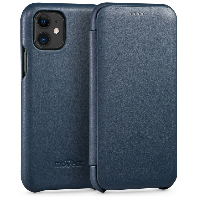moVear flipSide S skórzane etui do Apple iPhone 11 (6.1") | Skóra naturalna nappa (Granatowa)