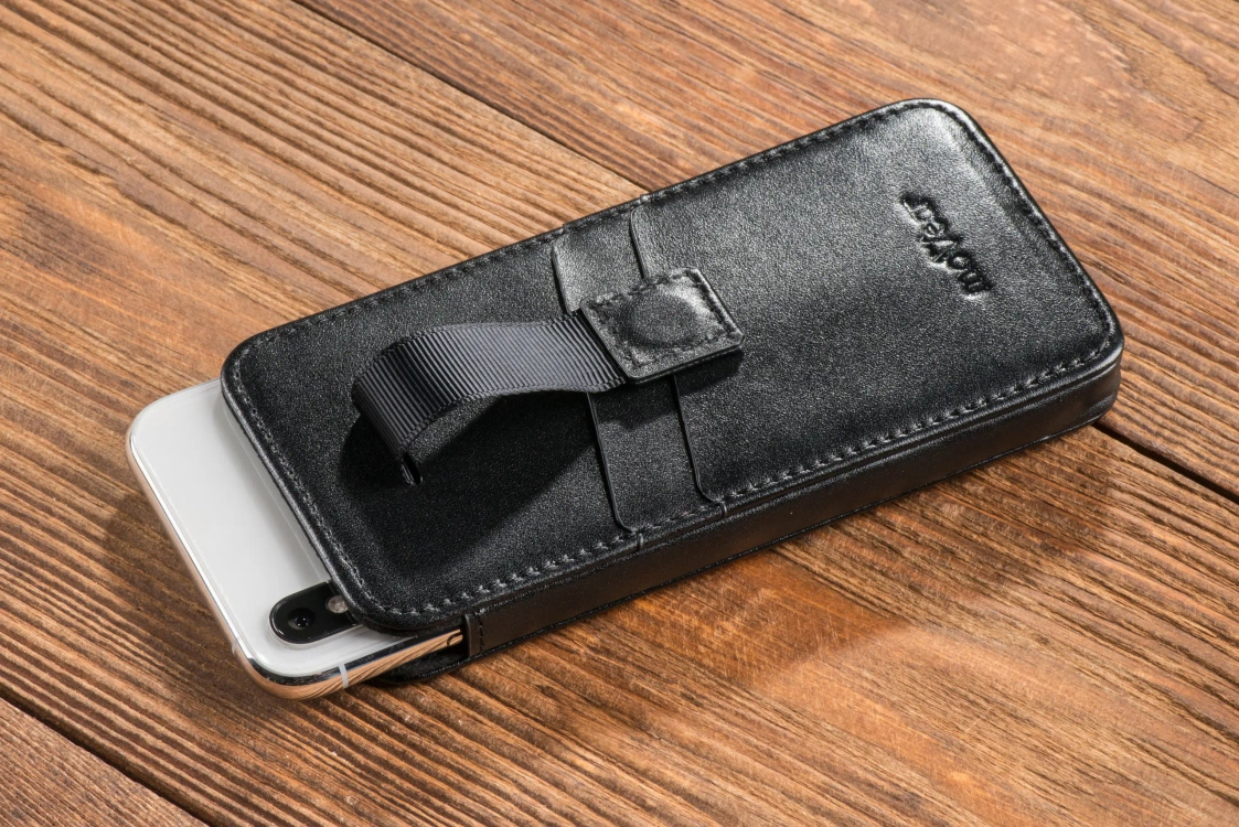 moVear pocketCase C+ skórzana wsuwka do Samsung rozmiar L (ok 160 x 79 x 8mm) | Skóra naturalna gładka (Czarna)
