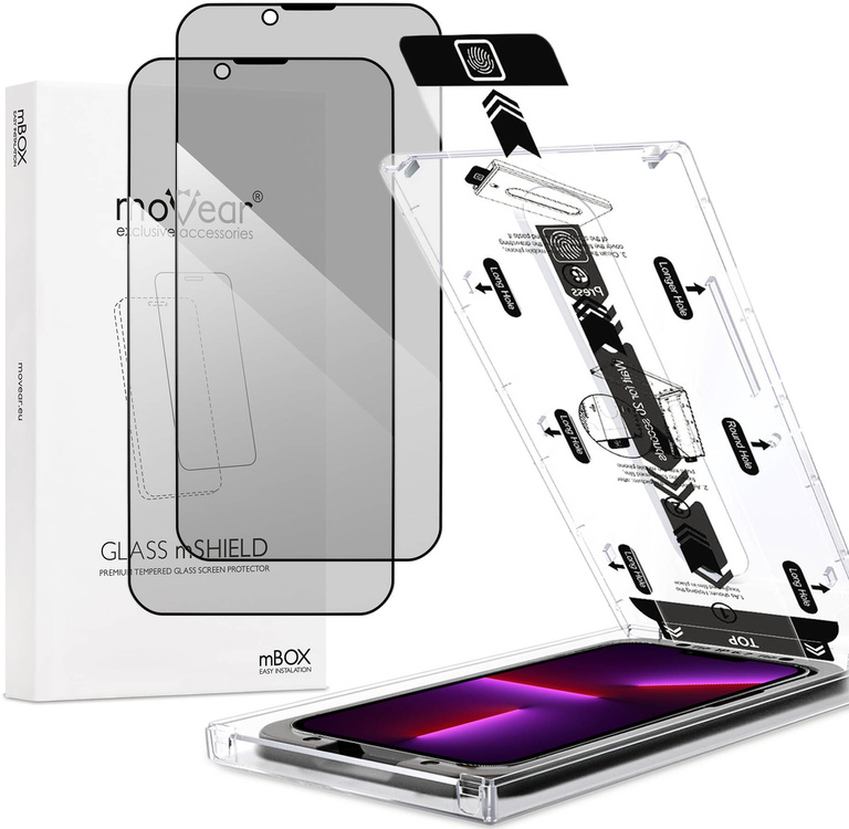 2 szt. | moVear mBOX GLASS mSHIELD 2.5D MAX privacy do Apple iPhone 14 Plus / 13 Pro Max (6.7") (Anty spy, z Aplikatorem)