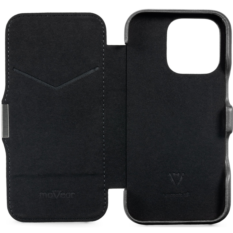 moVear flipSide 4C skórzane etui do Apple iPhone 16 Pro (6.3") | Skóra naturalna gładka (Czarna)
