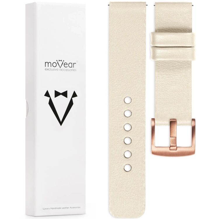 moVear Prestige S1 Skórzany pasek 20mm do Huawei Watch GT 3 2 1 / Pro (43/42mm) | Beżowy [rozmiary XS-XXL i klamra do wyboru]