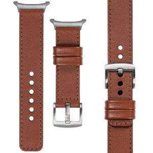 moVear Prestige C1 Skórzany pasek 24mm do Samsung Galaxy Watch Ultra | Brązowy, brązowe przeszycie [rozmiary XS-XXL i klamra do wyboru]