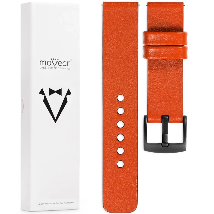 moVear Prestige S1 Skórzany pasek 22mm do Xiaomi Watch S1 / Mi Watch / Amzfit | Pomarańczowy [rozmiary XS-XXL i klamra do wyboru]
