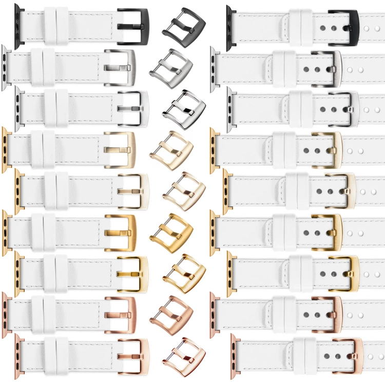moVear Prestige C1 Skórzany pasek 20mm do Apple Watch 10 / 9 / 8 / 7 / 6 / 5 / 4 / SE (46/45/44mm) & Ultra (49mm) | Biały, białe przeszycie [rozmiary XS-XXL i klamra do wyboru]