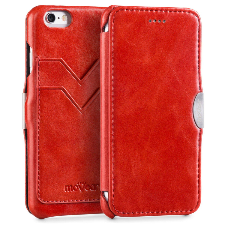 moVear flipSide C+ Skórzane Etui do Apple iPhone 6 / 6s | Skóra Vintage | Czerwony
