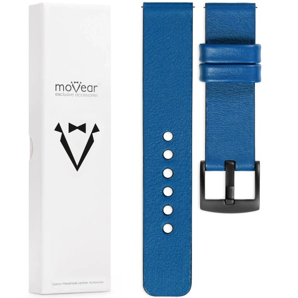 moVear Prestige S1 Skórzany pasek 20mm do Amzfit GTS / Bip / Zeep | Niebieski [rozmiary XS-XXL i klamra do wyboru]