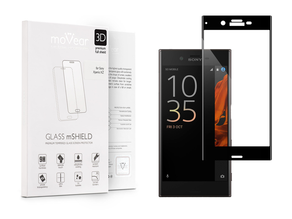 moVear GLASS mSHIELD 3D na Sony Xperia XZ | Szkło Hartowane na Cały Ekran, 9H