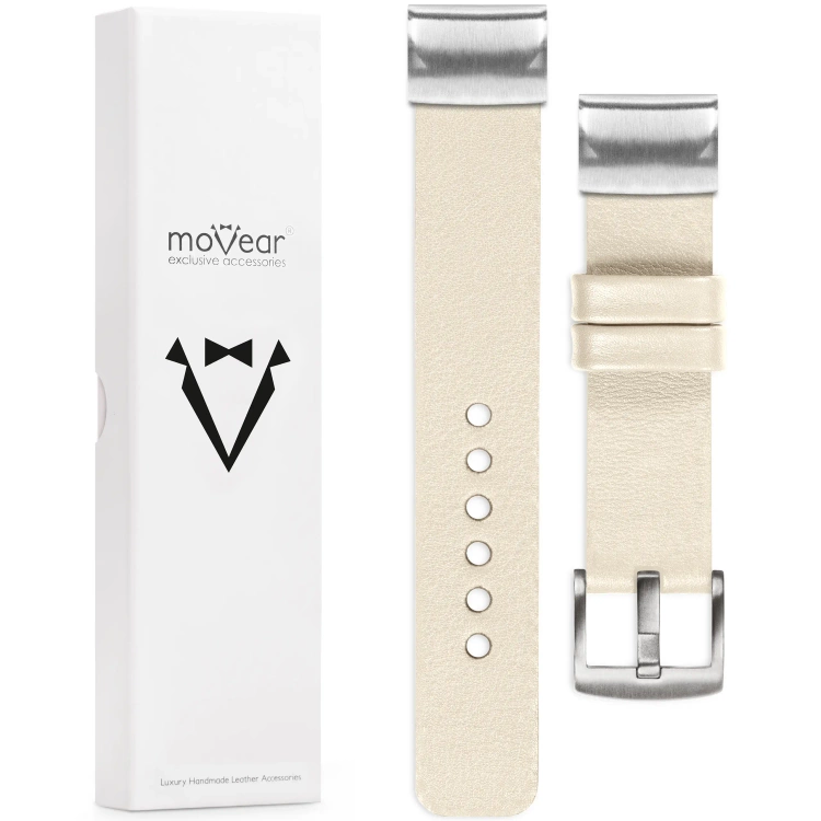 moVear Prestige S1 Skórzany pasek do Garmin QuickFit 22mm (Fenix / Forerunner / Epix / Instinct / Enduro / Quatix / MARQ - 47/45mm) | Beżowy [rozmiary XS-XXL i klamra do wyboru]