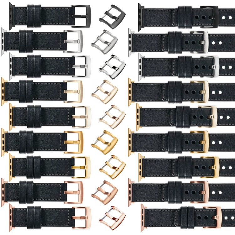 moVear Prestige C1 Skórzany pasek 22mm do Apple Watch 10 / 9 / 8 / 7 / 6 / 5 / 4 / SE (46/45/44mm) & Ultra (49mm) | Czarny, grafitowe przeszycie [rozmiary XS-XXL i klamra do wyboru]