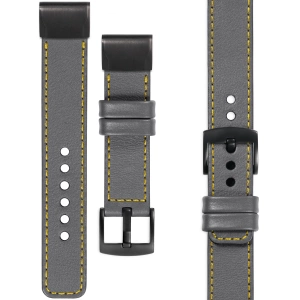 moVear Prestige C1 Skórzany pasek do Garmin QuickFit 20mm (Fenix / Instinct - 43/42/40mm) | Szary, żółte przeszycie [rozmiary XS-XXL i klamra do wyboru]