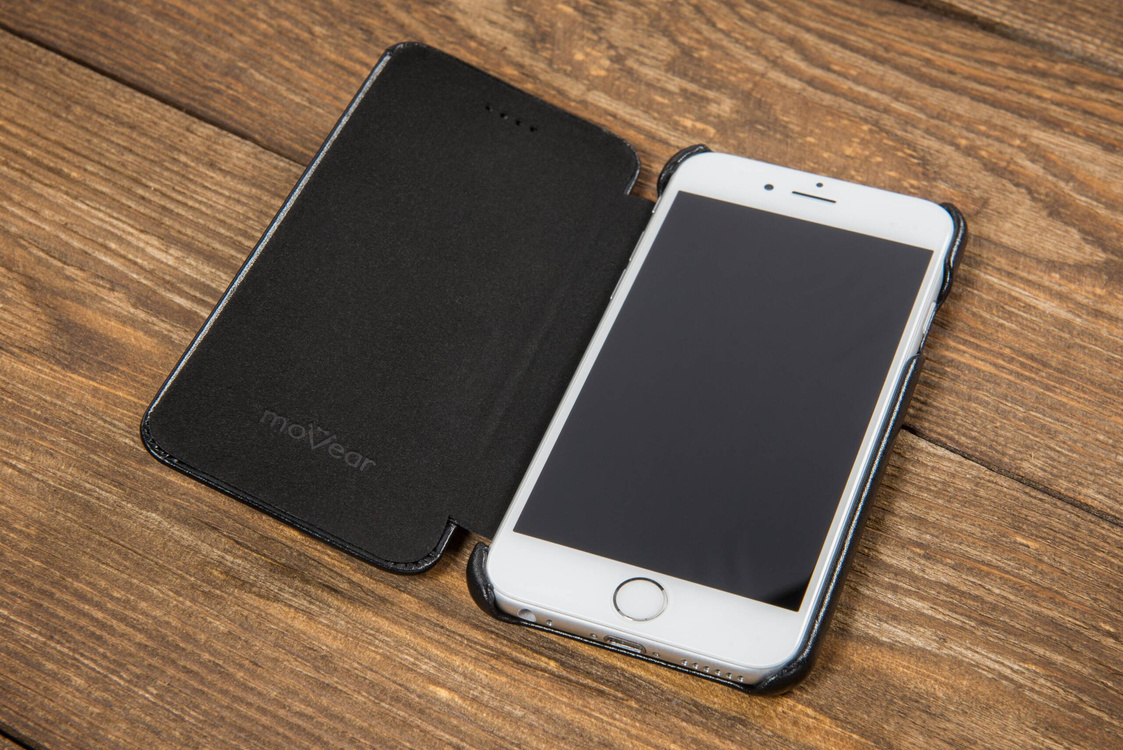 moVear flipSide S skórzane etui do Apple iPhone SE (2022 / 2020) / 8 / 7 (4.7") | Skóra naturalna gładka (Czarna)