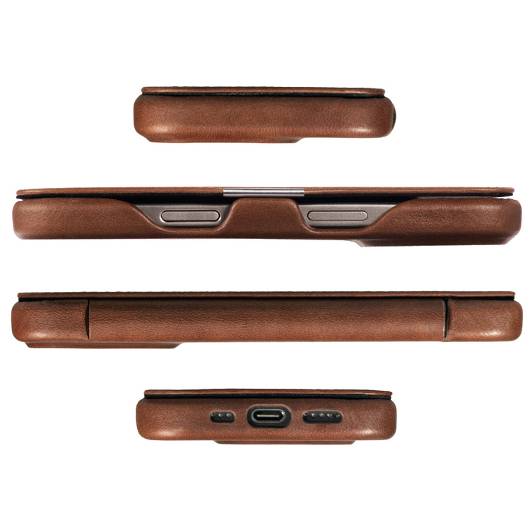 moVear flipSide 4C skórzane etui do Apple iPhone 16 Pro (6.3") | Skóra naturalna olejowana (Ciemnobrązowa)